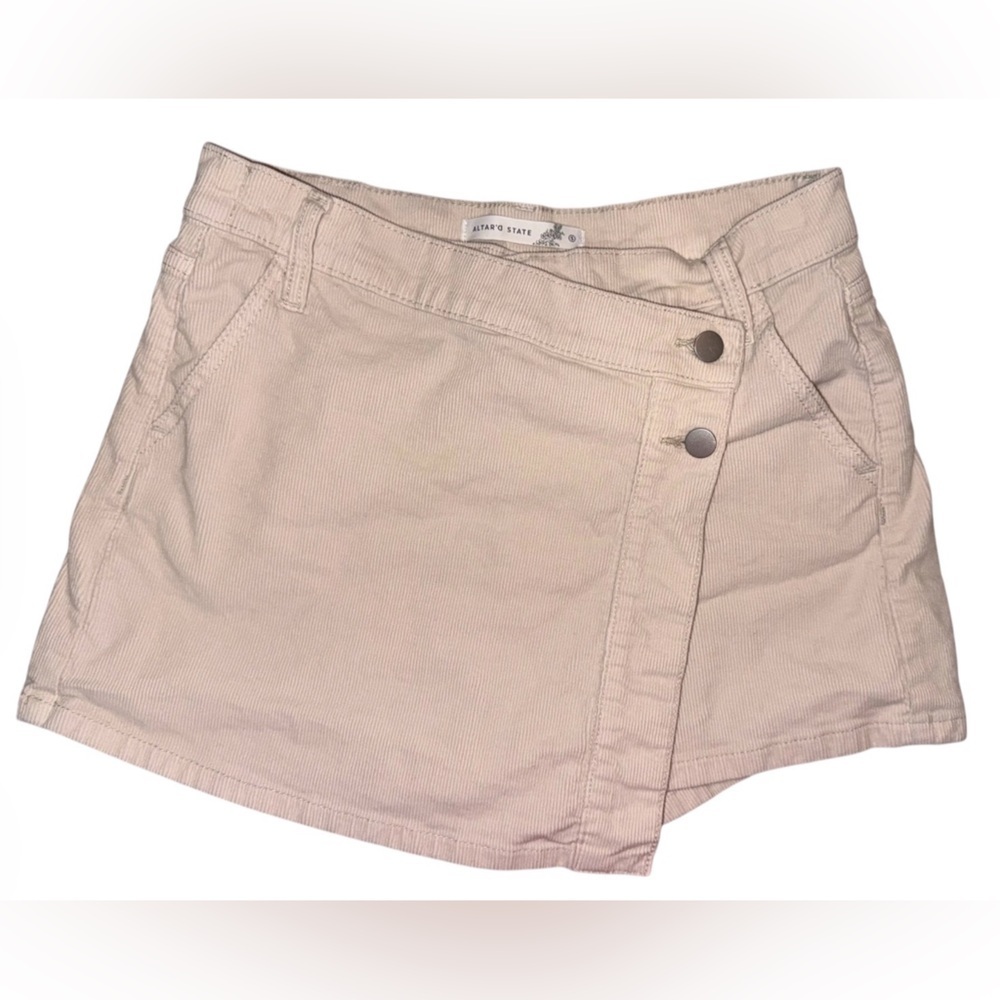 Altar'd State Preppy Corduroy Cream Wrap Style Mini Skort with Button Size Small